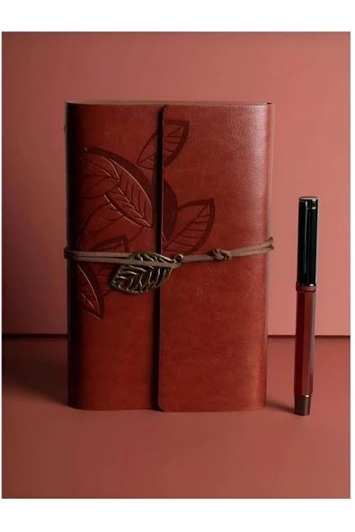 EXENET Vintage Nostaljik Deri Kapaklı Eskitme Defter Anı Hatıra Not Ajanda Roller Kalem Seti Premium Hediye ürün görseli 1