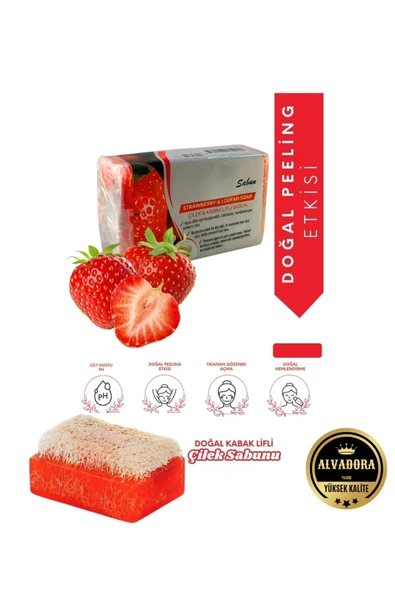 Wolawood Doğal Kabak Lifli Çilek Sabunu %100 El Yapımı Bitkisel Organik Peeling ve Cilt Bakımı Sabunu ürün görseli 1