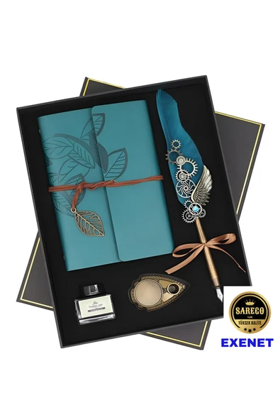 EXENET Vintage Defter Tüylü Kalem Seti Özel Mürekkep Pirinç Kaideli Nostaljik Yazı Takımı Premium Hediyelik ürün görseli 1