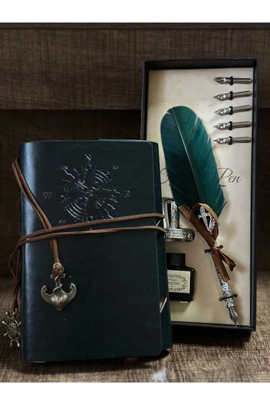 CAVAŞ sun hat Divit Hokka Kalem Pusula Desenli Eskitme Defter Seti ürün görseli 1