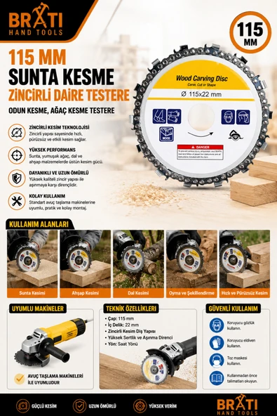 BRATİ HAND TOOLS 115 Mm Sunta Kesme Zincirli Daire Testere Odun Kesme Ağaç Kesme Testere ürün görseli 1