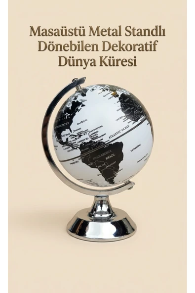 Wolawood Masaüstü Metal Standlı 360° Döner Dünya Küresi Dekoratif Hediyelik | Şık Ofis Oda Ev Aksesuarı ürün görseli 1