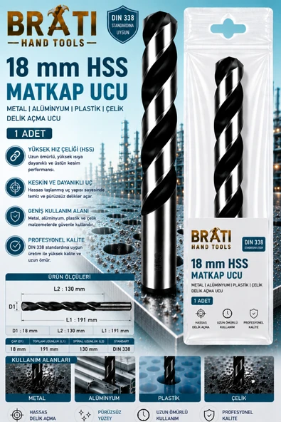 BRATİ HAND TOOLS 18 Mm Hss Matkap Ucu 1 Adet Ahşap Plastik Çelik Metal Delme Uç Delik Açma Uçları ürün görseli 1