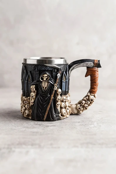 Wolawood Kharon Grim Reaper Azrail Motifli Paslanmaz Çelik Kupa Bardak & Gotik Kuru Kafa Temalı, 3D Dekoratif Korkutucu Tasarım Çay, Su, Kahve Kupası ürün görseli 1