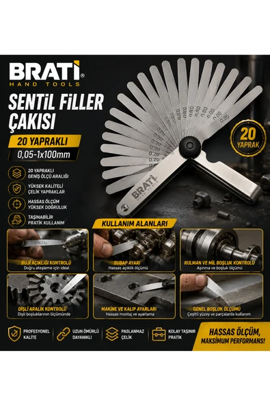 BRATİ HAND TOOLS 20 Yapraklı Sentil Filler Çakısı 0,05-1x100mm ürün görseli 1