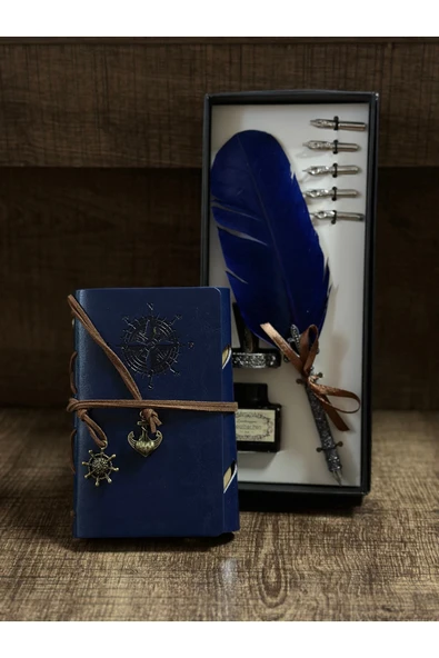 CAVAŞ sun hat Divit Hokka Kalem Pusula Desenli Eskitme Defter Seti ürün görseli 1
