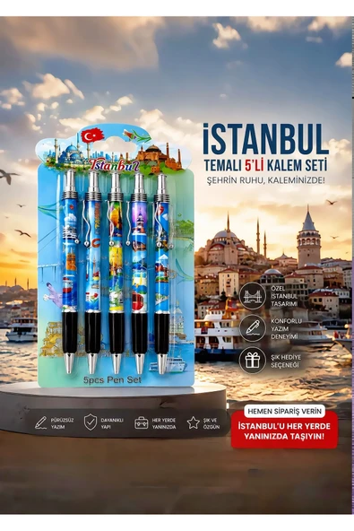 Wolawood İstanbul Heritage Collection - Premium 5'li Özel Tasarım Tükenmez Kalem Seti Grand İstanbul Luxury Serisi Koleksiyonluk Hediyelik Kalem Takımı ürün görseli 1