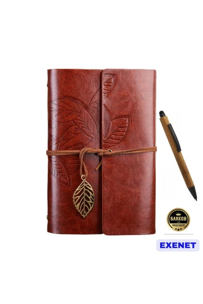 EXENET Nostaljik Vintage Defter ve Doğal Bambu Touch Tükenmez Kalem VIP İkili Set - Özel Hediyelik Takım ürün görseli 1