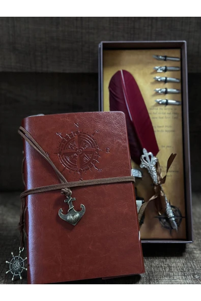 CAVAŞ sun hat Divit Hokka Kalem Pusula Desenli Eskitme Defter Seti ürün görseli 1