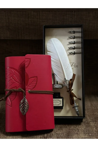 CAVAŞ sun hat Divit Hokka Kalem Yaprak Desenli Eskitme Defter Seti ürün görseli 1