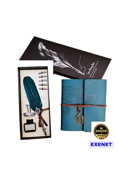 EXENET Nostalji Divit Hokka Kalemi Deri Ciltli Günlük Hatıra Defteri Özel Vip Kutulu Premium Hediyelik Seti ürün görseli 1