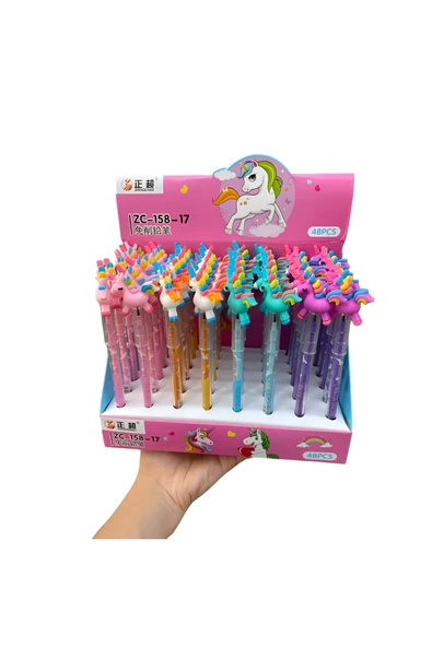 Wolawood Unicorn 48'li Kutu Yumurtlayan Toptan Kurşun Kalem Seti Renkli Eğlenceli Oyuncaklı Sürpriz Set Takım ürün görseli 1
