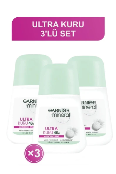 Garnier Mineral Roll-On Ultra Kuru, Anti-Perspirant 50 ml 3'lü Set ürün görseli 1