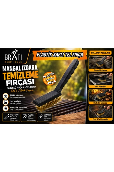 BRATİ HAND TOOLS Mangal Izgara Tost Temizleme Fırçası Barbekü Fırçası Tel Fırça Tatil Piknik Fırçası ürün görseli 1