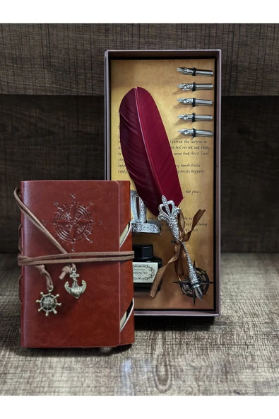 CAVAŞ sun hat Divit Hokka Kalem Pusula Desenli Eskitme Defter Seti ürün görseli 1