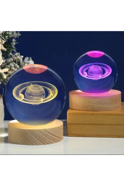 EXENET Kristal Cam Küre 3D Renk Değiştiren USB Ahşap Tabanlı Dekoratif Hediyelik Eşya ürün görseli 1