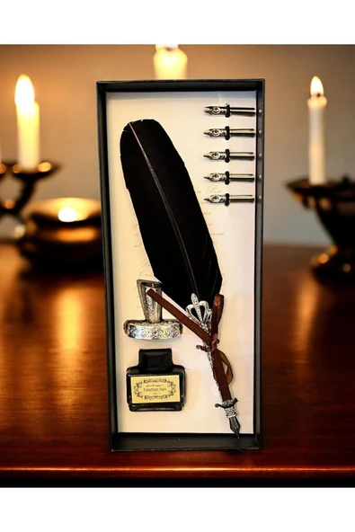 Wolawood Vintage Divit Hokka Kaligrafi Seti – Tüylü Divit Kalem + 5 Uç + Mürekkep + Hokka Özel Kutulu Set ürün görseli 1