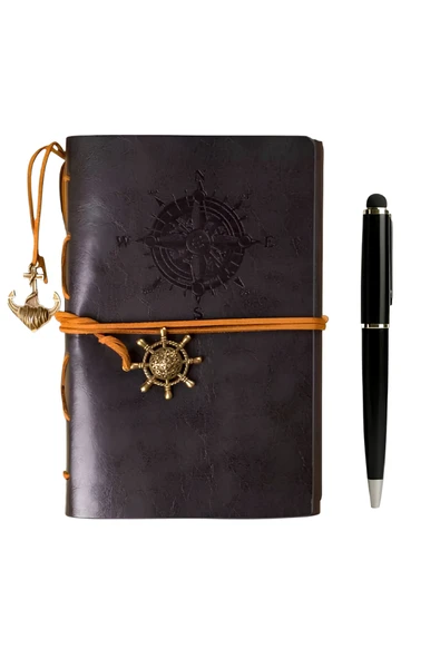 Wolawood Deri Kapaklı Vintage Defter Vip Kalem Hediyeli Kraft Sayfa Günlük Not Ajanda Anı Hatıra Defteri ürün görseli 1