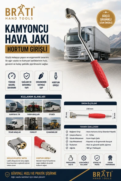 BRATİ HAND TOOLS Kamyoncu Hava Jakı Hortum Girişli Lastik Şişirme Jak ürün görseli 1