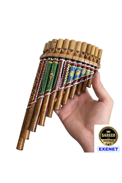 EXENET Aborjin Desenli El Yapımı Bambu Pan Flüt - Doğal ve Etnik Müzikal Enstrüman, Sanatsal Müzik Aleti ürün görseli 1