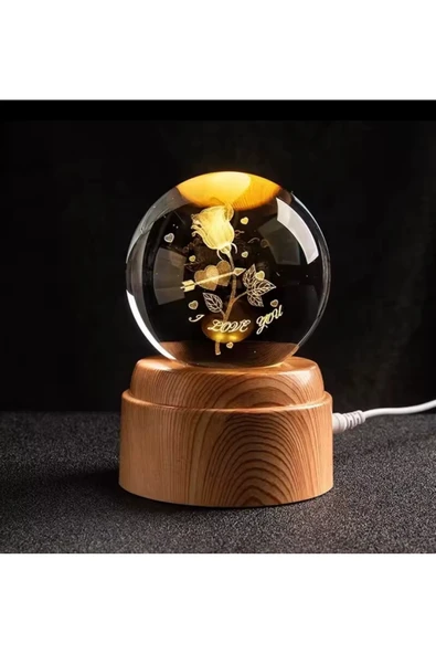Wolawood Premium Dönen Kristal Cam Küre 3D Led Işıklı USB'li Gece Lambası Masaüstü Dekoratif Hediyelik Set ürün görseli 1