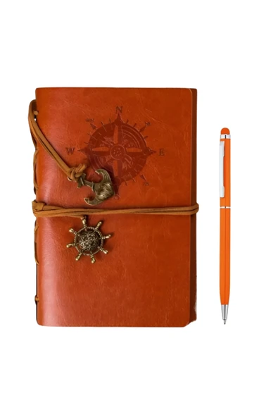 Wolawood Deri Kapaklı Vintage Defter Vip Kalem Hediyeli Kraft Sayfa Günlük Not Ajanda Anı Hatıra Defteri ürün görseli 1