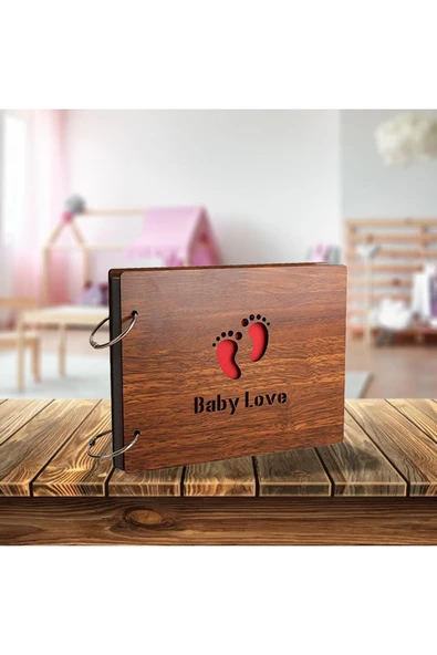 Wolawood Ahşap Baby Love Fotoğraf Albümü Özel Tasarım, Doğal Kapaklı, Bebek Anı Defteri, Hatıra Hediye Albüm ürün görseli 1
