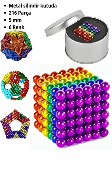 Wolawood NeoCube 216 Parça Manyetik Boncuk 5mm Renkli Neodyum Küp Puzzle Metal Kutulu Magnet Set ürün görseli 1