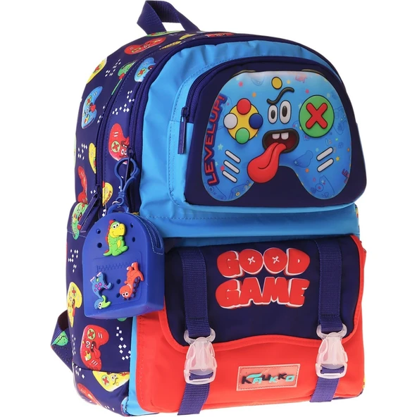 Kaukko Kids Dört Bölmeli Erkek Çocuk Good Game Baskılı Lacivert - Kırmızı Okul Sırt Çantası - L5389 ürün görseli 1