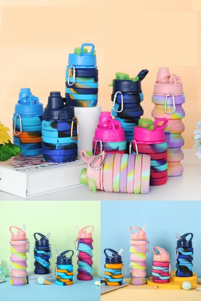 Wolawood Katlanabilir Portatif Silikon Su Şişesi Hafif Taşınabilir BPA Free Seyahat Spor Outdoor Matara 500ML ürün görseli 1