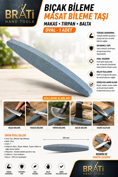 BRATİ HAND TOOLS Oval Bıçak Bileme Masat Makas Tırpan Balta Bileme Taşı 1 Adet ürün görseli 1