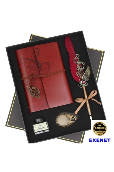 EXENET Vintage Defter Tüylü Kalem Seti Özel Mürekkep Pirinç Kaideli Nostaljik Yazı Takımı Premium Hediyelik ürün görseli 1