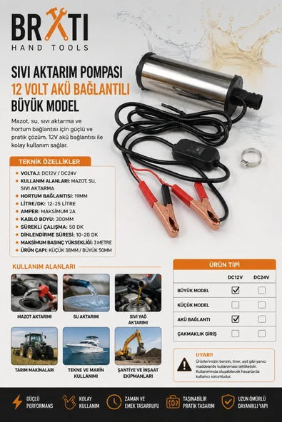 BRATİ HAND TOOLS Sıvı Aktarım Pompası 12 Volt Akü Bağlantılı Büyük Model ürün görseli 1