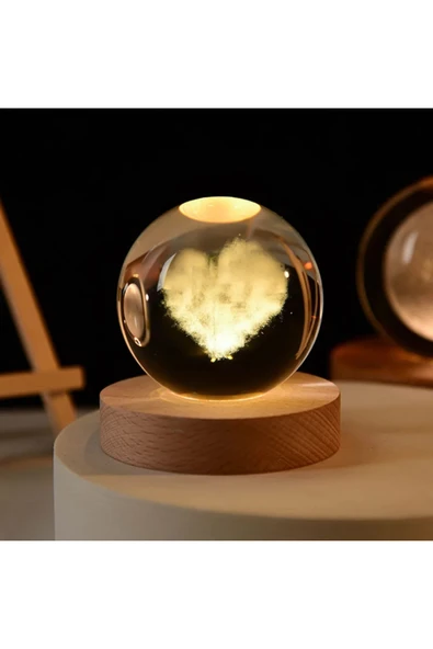 Sarego Işıklı Dekoratif 3D Kristal Cam Küre Gece Lambası Usb Ahşap Tabanlı Ev Oda İş Ofis Masaüstü Vip Set ürün görseli 1