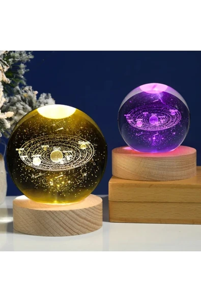 EXENET Kristal Cam Küre 3D Renk Değiştiren USB Ahşap Tabanlı Dekoratif Hediyelik Eşya ürün görseli 1