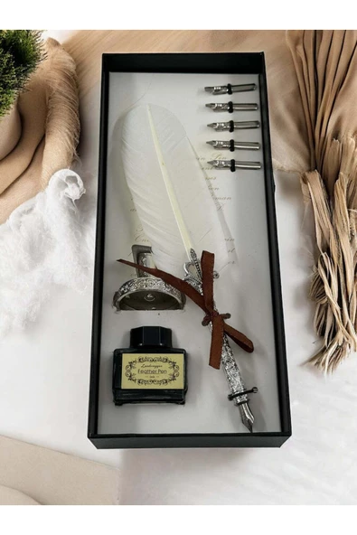 Wolawood Vintage Divit Hokka Kaligrafi Seti – Tüylü Divit Kalem + 5 Uç + Mürekkep + Hokka Özel Kutulu Set ürün görseli 1