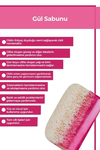 Wolawood Güllü Kabak Lifli Sabun %100 Doğal El Yapımı Peeling, Cilt Temizleyici ve Nemlendirici Sabun ürün görseli 1
