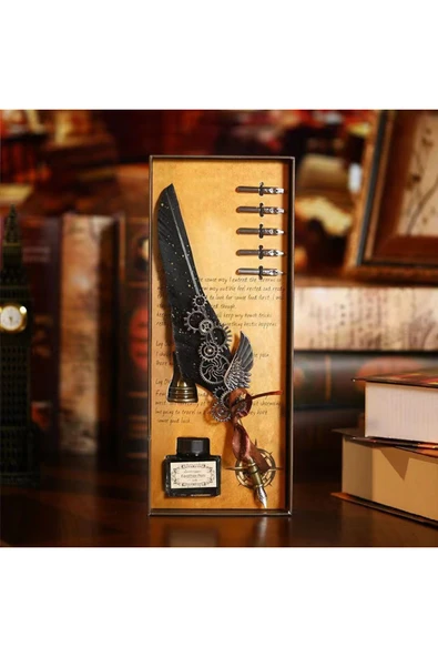 EXENET Özel Üretim Divit Hokka Seti Tüylü Mürekkepli Nostaljik Hediyelik Kalem Takımı Lüks Premium Tasarım ürün görseli 1
