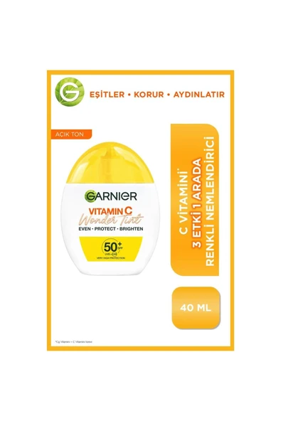 Garnier C Vitamini Wonder Tint 3 Etki 1 Arada Renkli Nemlendirici Açık Ton SPF50 40 ml ürün görseli 1
