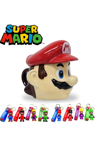 Wolawood Porselen Süper Mario Kupa Bardak Anahtarlık Hediyeli Özel Hediye Seti 3D Figür Özel Üretim Mug Takım ürün görseli 1