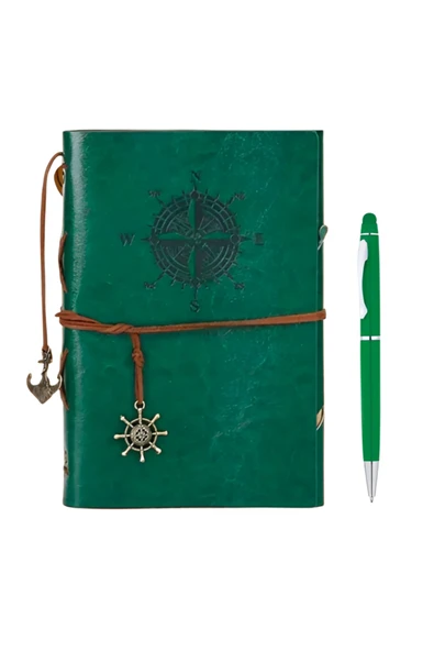 Wolawood Deri Kapaklı Vintage Defter Vip Kalem Hediyeli Kraft Sayfa Günlük Not Ajanda Anı Hatıra Defteri ürün görseli 1