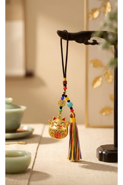 Wolawood Şans Bereket Getiren Kedi Dekor Asmalı Süs Feng Shui Sevimli Tatlı Figür Hediyelik Aksesuar (1-Adet) Ev Oda Ofis İçin Dekoratif Askılı Biblo ürün görseli 1