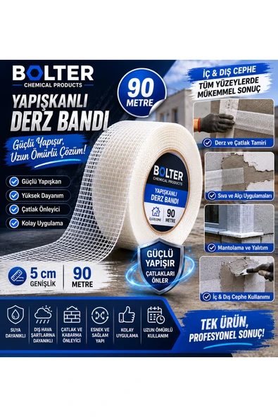 BOLTER CHEMİCAL PRODUCTS Yapışkanlı Derz Bandı 90 Metre İç Dış Cephe Sıva Filesi 5 cm Tamir Sıvası Yalıtım Mantolama Bant ürün görseli 1