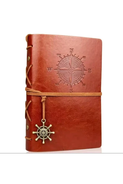 Wolawood Denizci Pusula Temalı Deri Kapaklı Defter Retro Vintage Nostaljik Anı Hatıra Lüks Konsept Hediyelik ürün görseli 1