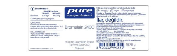Pure Encapsulations Bromelain 2400 30 Kapsül - Resim 2