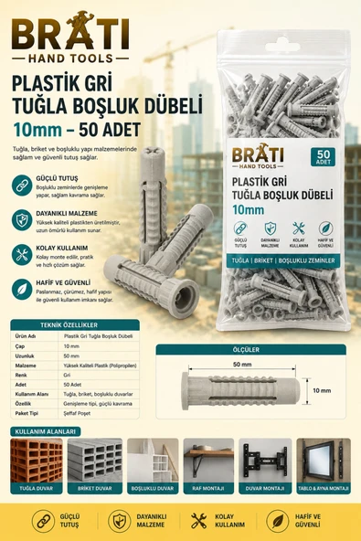 BOLTER 10Mm Tuğla Boşluk Dübeli 50 Adet ürün görseli 1