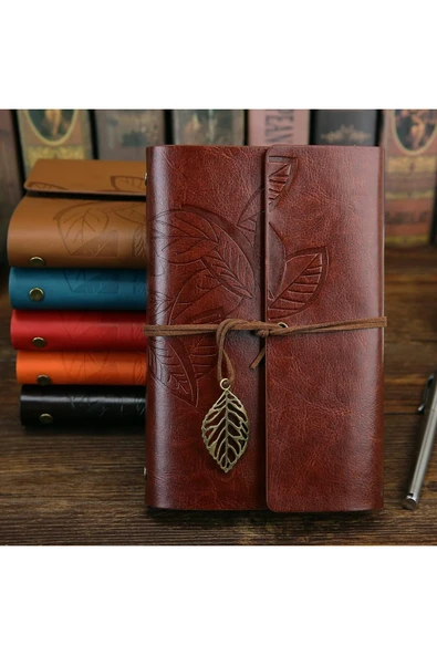 CAVAŞ sun hat Kahverengi Deri Hatıra Defteri Yaprak Desen İşlemeli Eskitme Defter ürün görseli 1