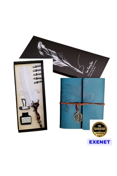 EXENET Nostalji Divit Hokka Kalemi Deri Ciltli Günlük Hatıra Defteri Özel Vip Kutulu Premium Hediyelik Seti ürün görseli 1