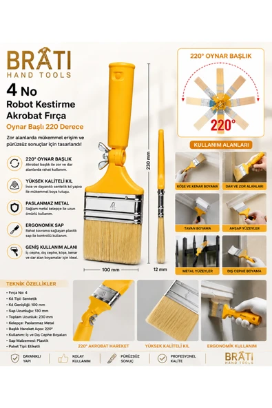 BRATİ HAND TOOLS 4 No Robot Kestirme Akrobat Fırça Oynar Başlı 220 Derece ürün görseli 1