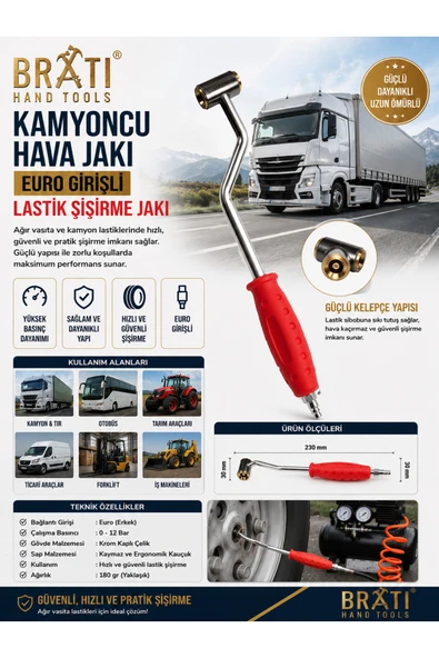 BRATİ HAND TOOLS Kamyoncu Hava Jakı Euro Girişli Lastik Şişirme Jakı ürün görseli 1